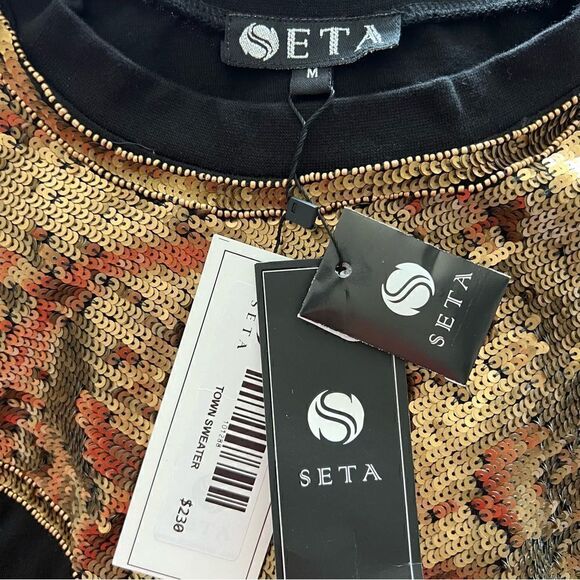 SETA Black Town Sweater Gold Sequined Studded Size M. - Picture 6 of 8